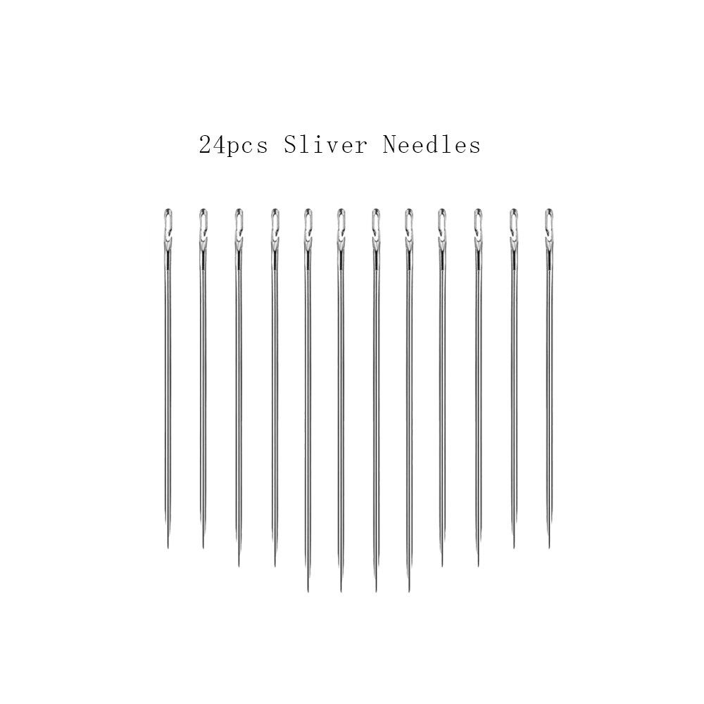 24pcs Self Threading Needles Household Sewing Needle Hand Needles Stitching Pins & Vintage Needle Case DIY Sewing Tools: 24pcs silver