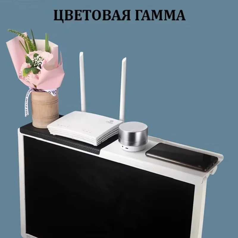 Tv-skærm top opbevaringshylde justerbar computerskærm desktop skærm top opbevaringsstativ router hylde rack home organizer