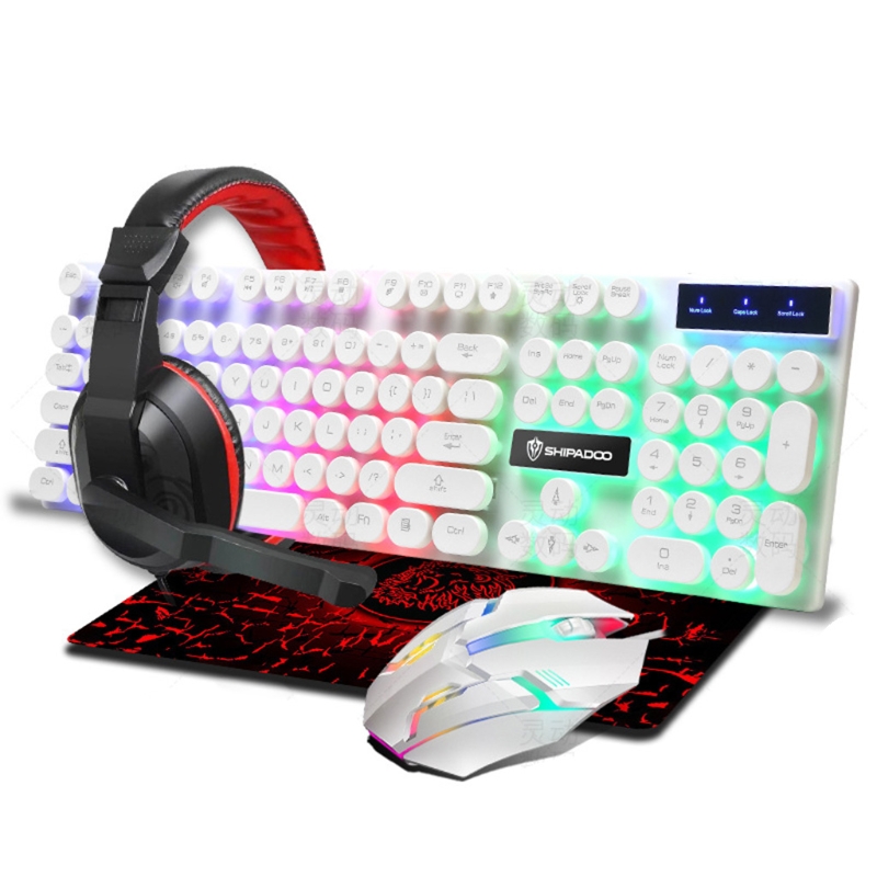 066A Mechanical Keyboard and Mouse Combo Rgb Gaming 104 Keys Wired Usb Keyboards Mouse and Mouse Pad for Computer Desktop: White