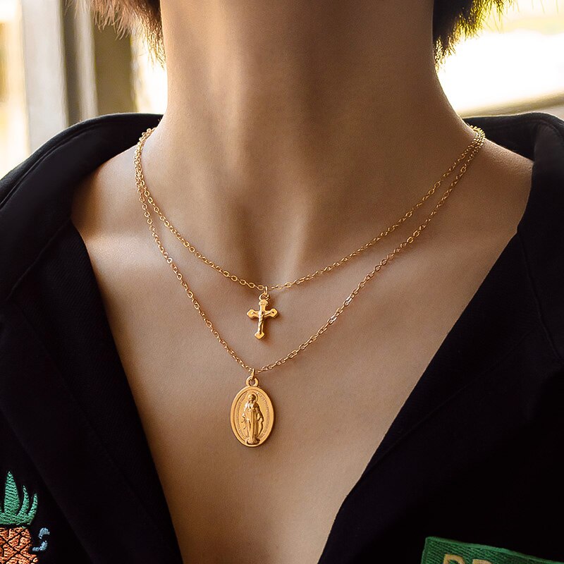 VCORM nuova collana girocollo a catena sottile in oro multistrato Punk per donna collana con pendente a croce retrò 2021 regalo per gioielli di tendenza: 120 Gold