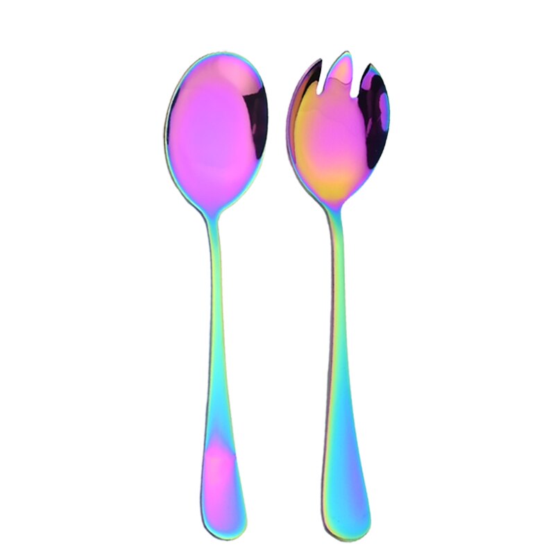 Blue Salad Spoon Fork Serving Spoon Set 2PCS Salad Spoon Stainless Steel Cutlery Set Spklifey Mirror Colorful Unique Spoons: Rainbow