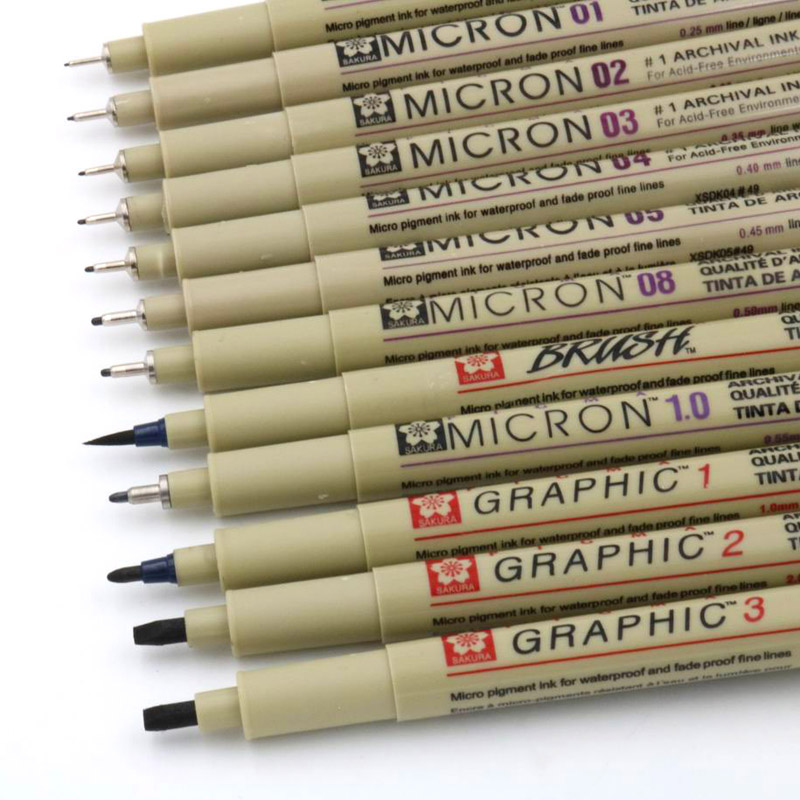 12pc pigmentforing mikron blækmarkør pen forskellige tip maleri sort fineliner tegning tegning pen kontorartikler