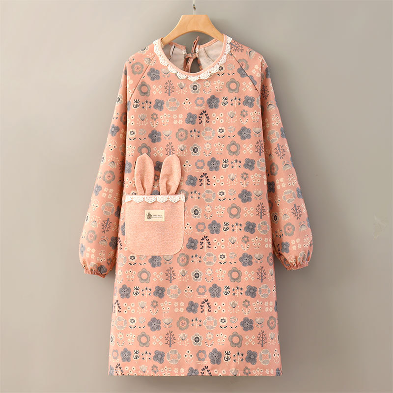 Kitchen Apron Household Cooking Smock Work Clothes Flower Printed: Burgundy