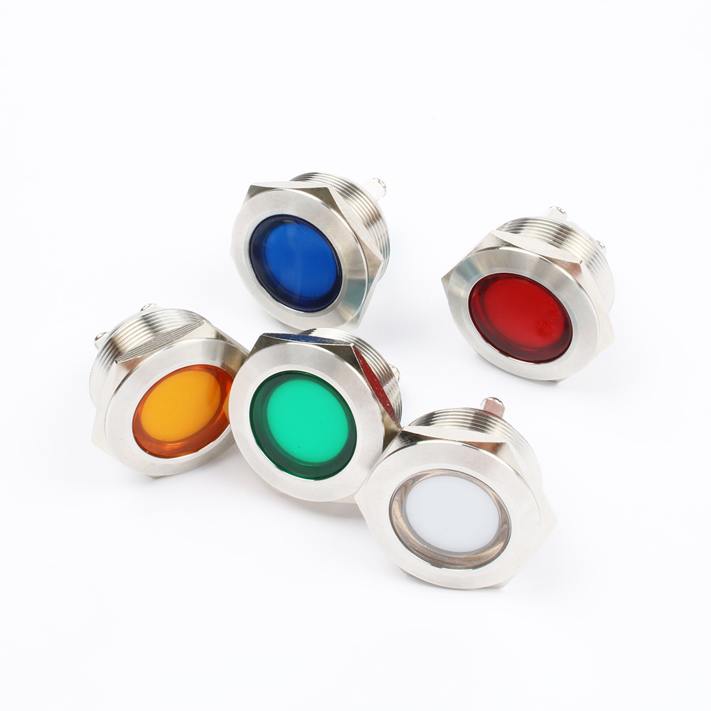 1PC 25mm LED Metal Indicator Light Flat Round Signal Lamp Light 3V 6V 12V 24V 220v Screw Connect Red Yellow Blue White