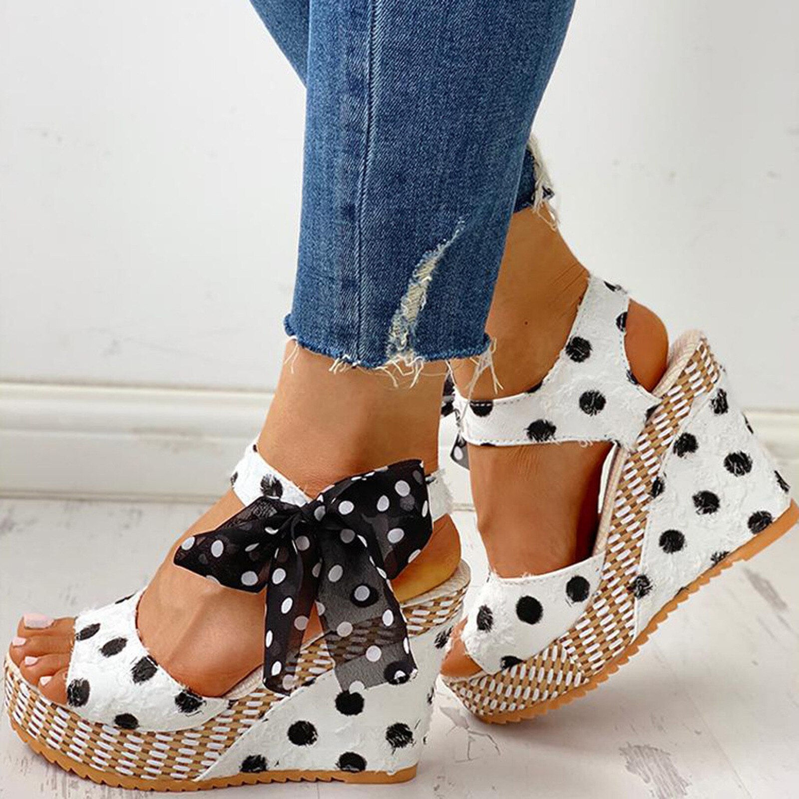 Sagace Vrouwen Dames Platform Wiggen Hak Sandalen Mode Dot Lace-Up Schoenen Schoeisel Bohemen Zomer Sandalen Partij schoenen