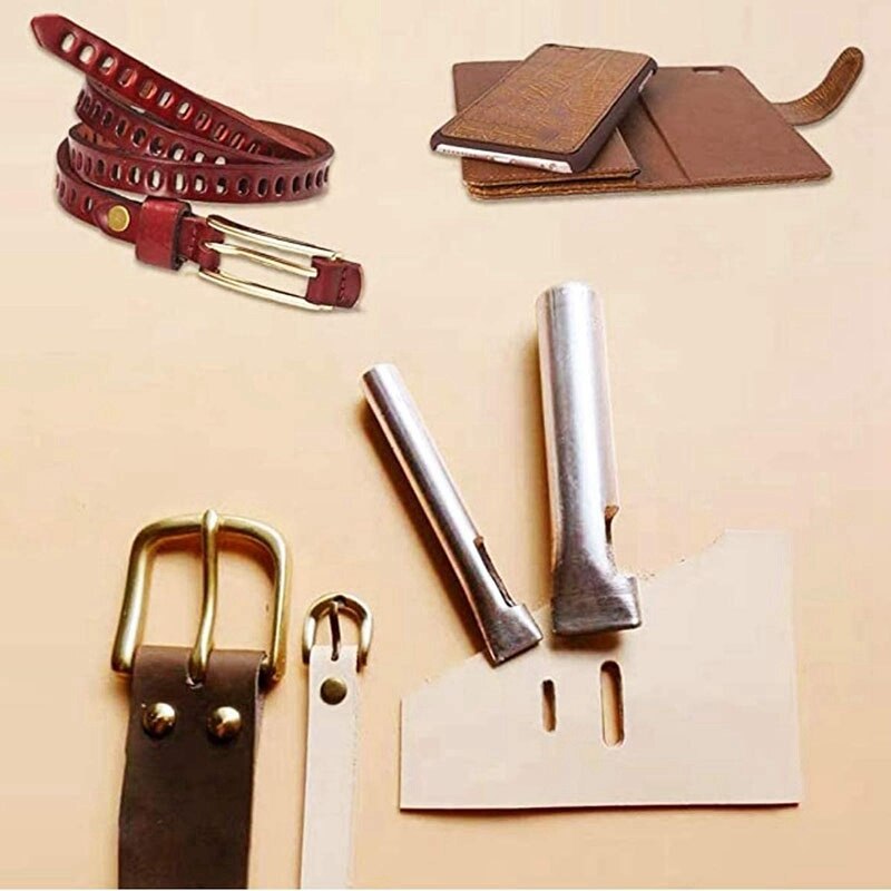 12Pcs Oval Oblong Shape Punch Leather Craft Hole Punch Set for Leather Watch Bands Belts Canvas Paper Plastics Working