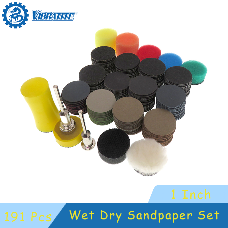 1 cm våt- och torrslipskivor 191 st kardborreband 25mm st stödrondeller med 3mm skaft för polering och slipning av metallbilar
