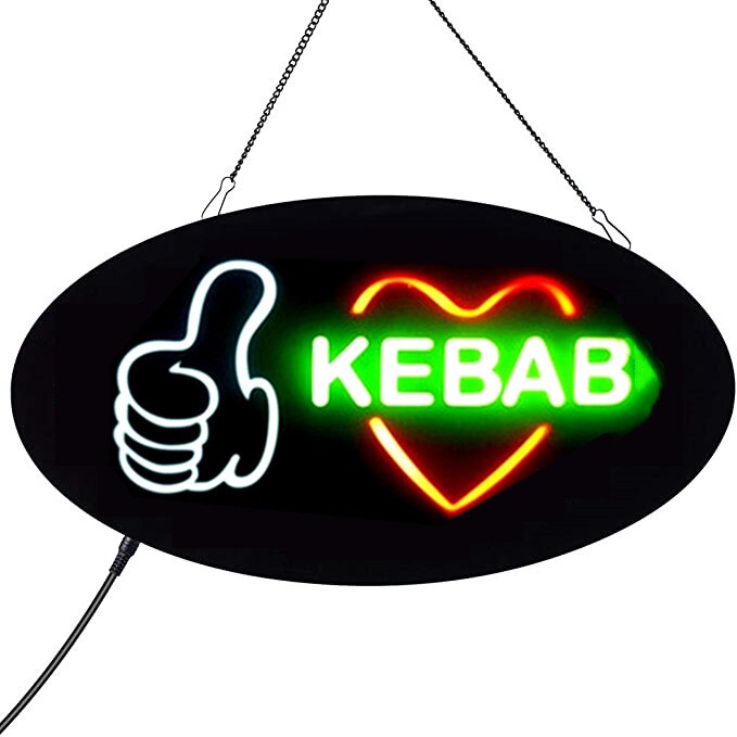 LED kebab open neon signboard, LED electrical display board pub restaurant window wall display light box decoration