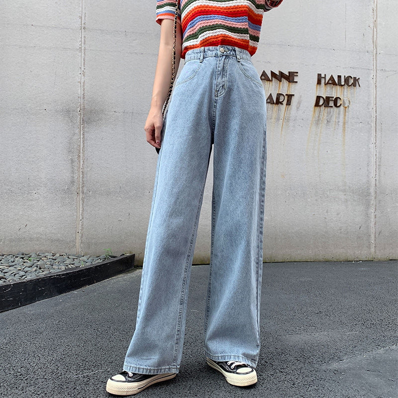 Damejeans bomuld løs højtaljet #39 brede ben kvinder casual simple denimbukser med lynlås: 5xl