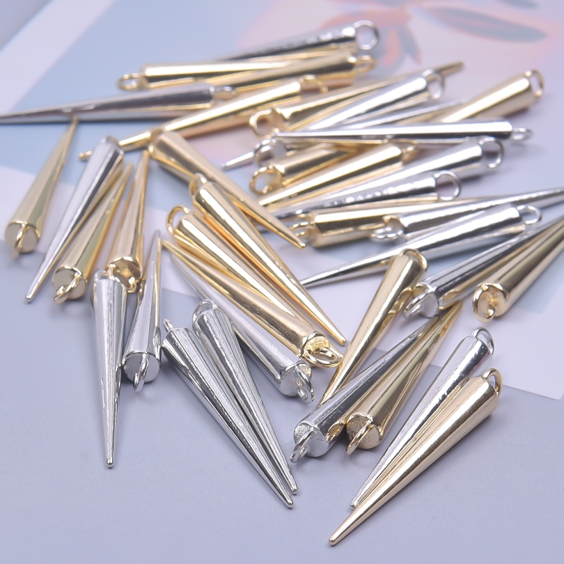 20 piezas de dijes de cono de punta larga Punk gótico para hacer pendientes, suministros de Metal, Color plateado/dorado, accesorios DIY de personalidad a granel