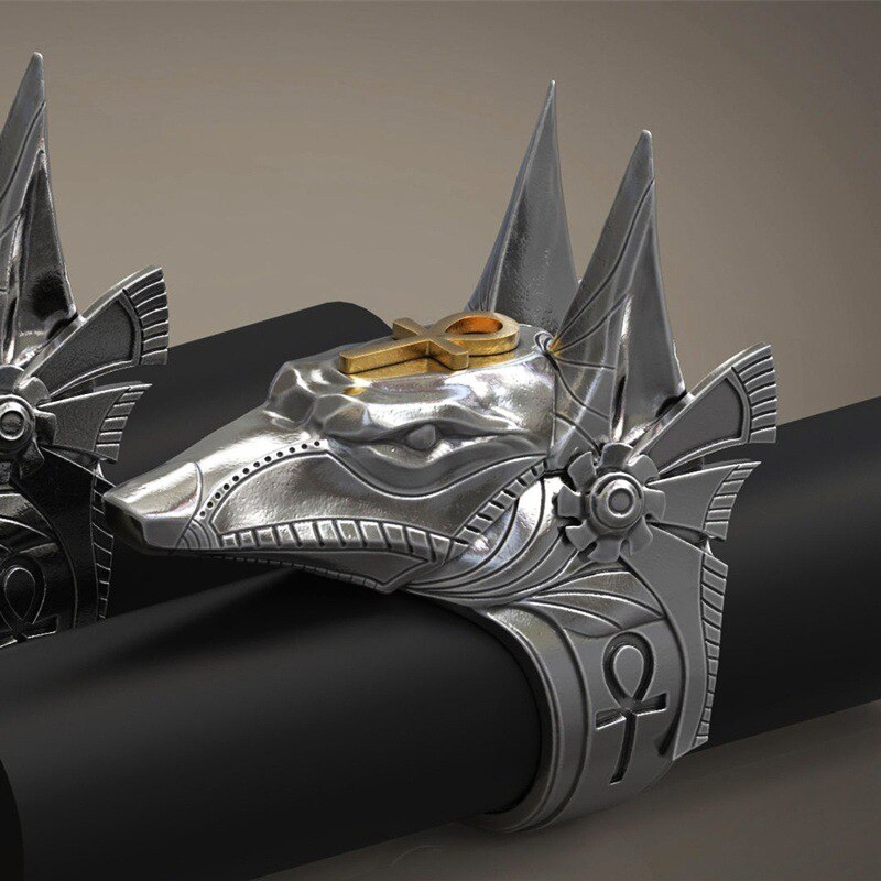 Stainless Steel Wolf Head Retro God Ancient Anubis Men's Ring Set Ring mens rings gothic