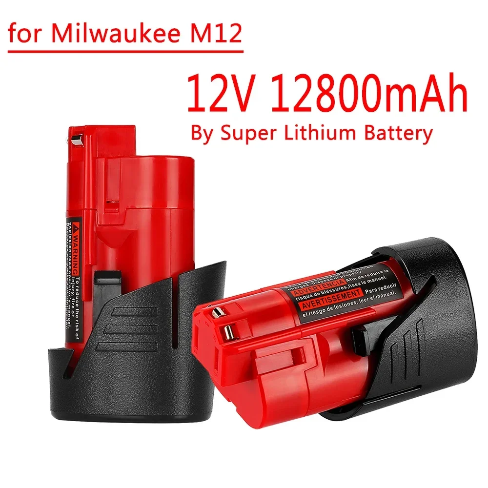Batería Milwaukee de 12 V, 12,8 Ah, compatible con Milwaukee M12 XC 48-11-2410 48-11-2420 48-11-2411, batería de herramientas inalámbricas de 12 voltios