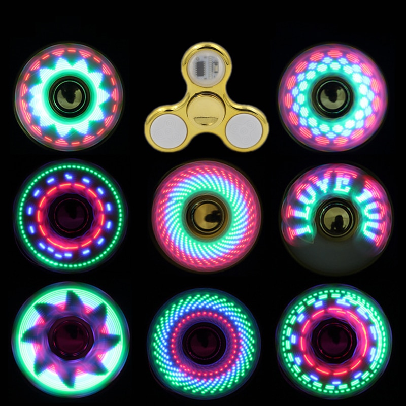 6 farver led lys selvlysende fidget spinner skifter hånd spinner golw in the dark afspændingslegetøj til børn