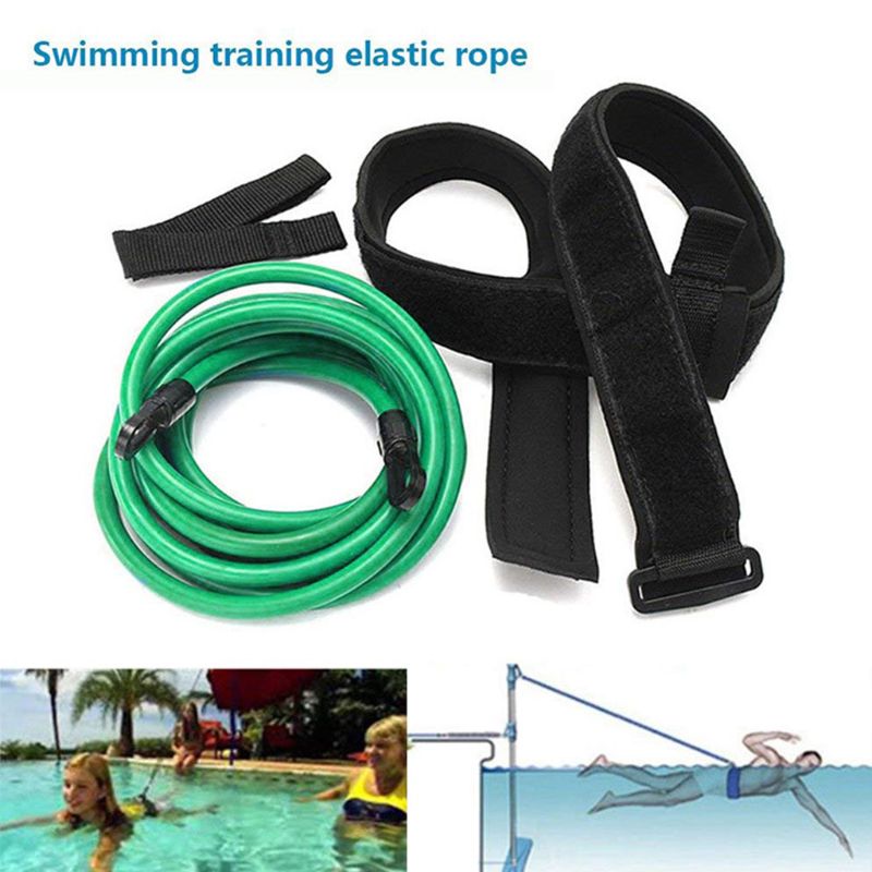 Verstelbare Swim Bungee Training Weerstand Riem Zwemmen Sporter Tether Taille Riem Bungee Cord Loop Met Opslag Netje Set