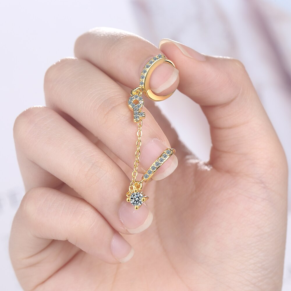 ANENJERY 1PC Punk Style Double Ear Hole Zircon Hoop Earrings Silver Color Key Chain Earring For Women Jewelry S-E992