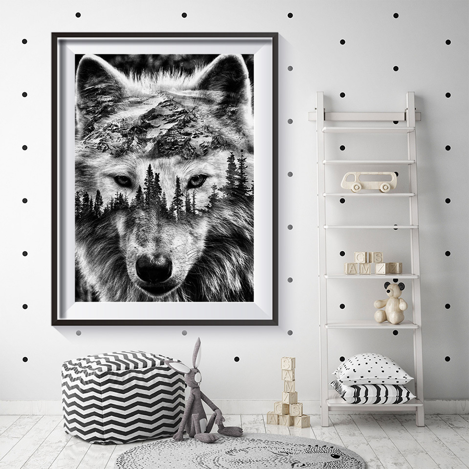 Evershine Diamond Embroidery Wolf Black White Diamond Painting Animal Mosaic Rhinestone Picture Handicrafts Decor For Home