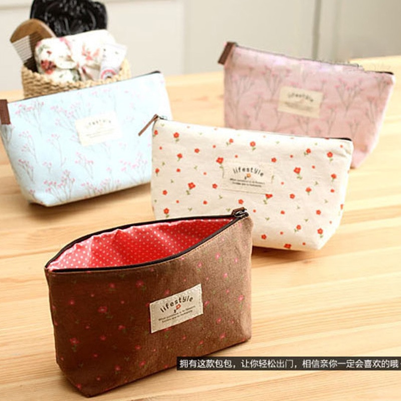 eTya Portable Flowers Travel Cosmetic Bag Pencil Makeup Case Pouch Women Toiletry Wash Organizer Bag Female Samll Coin Bags