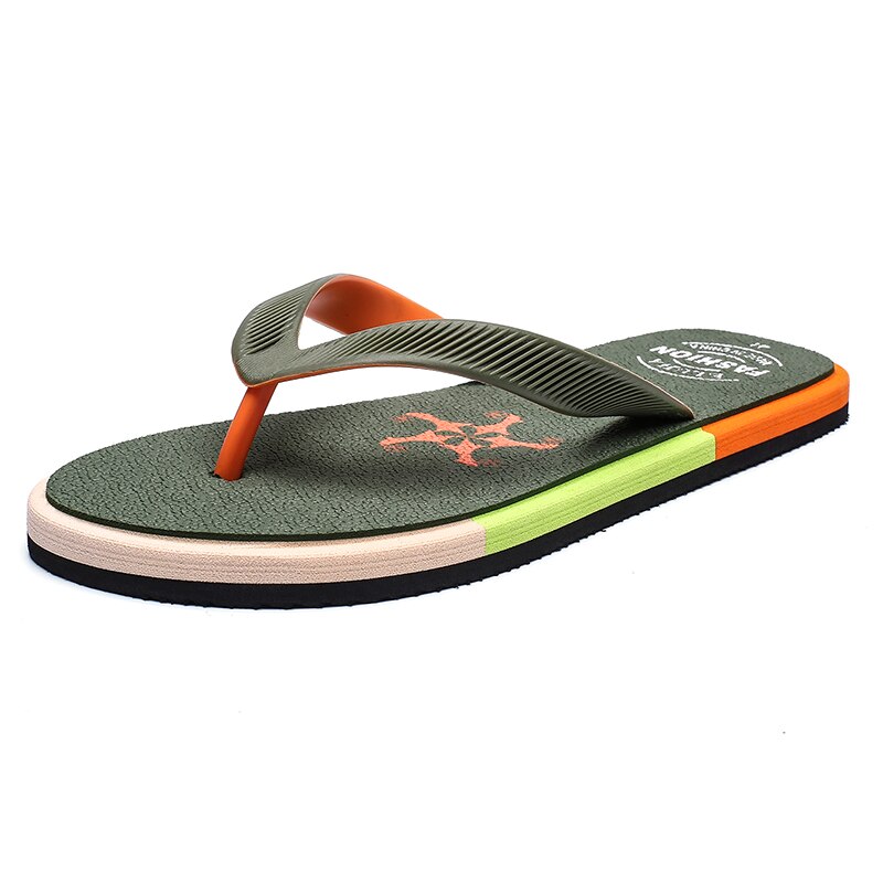 Sommer Regenbogen Blau Männer Hausschuhe aufbringen Druck Nicht Unterhose Herren kippen-Flops Bequeme Müßiggänger Schuhe Zapatos hombre: Armee Grün NK2071 / 43