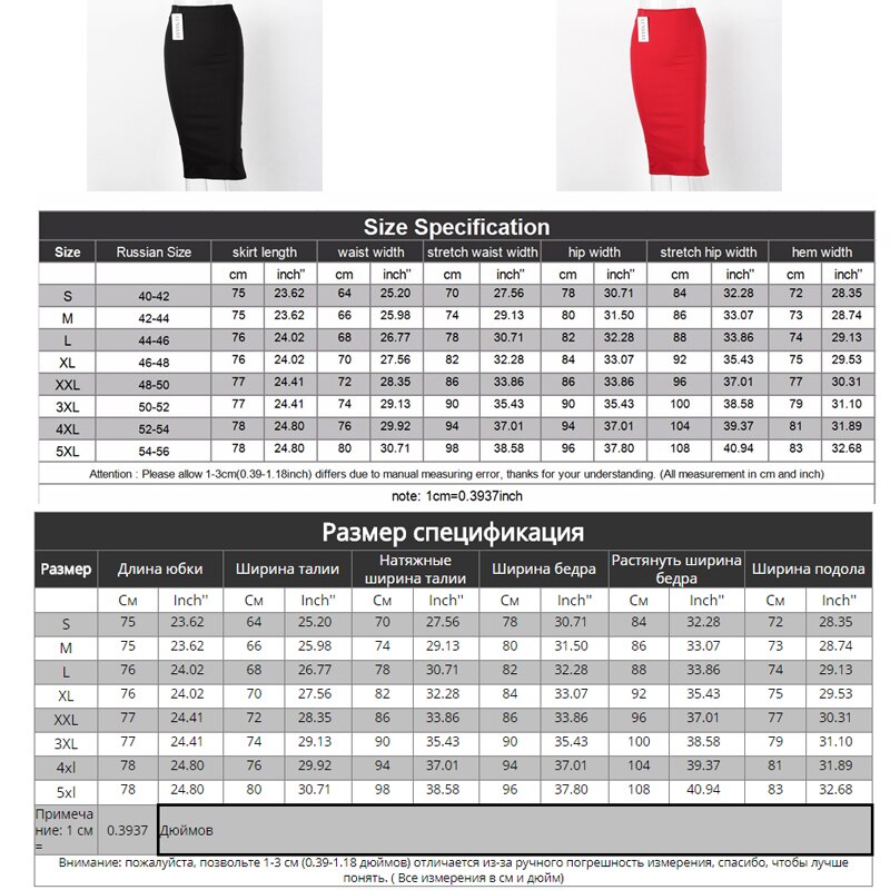 Hög midja pennkjol plus size tight bodycon dam midikjol röd svart slits kjol dam jupe femme s  - 5xl