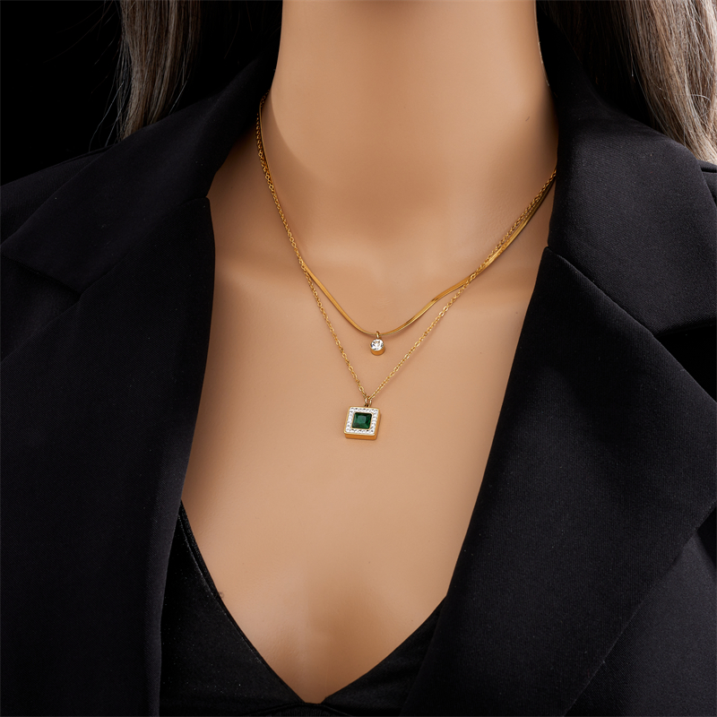 DIEYURO-Collier à breloques en acier inoxydable SION L pour femme, bracelets en cristal carré vert, nouvelle tendance, ensemble de bijoux qui ne se décolore pas, pour fille