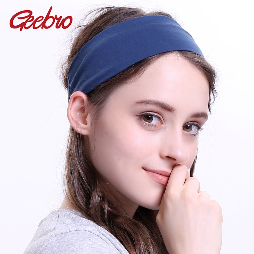 Geebro women's headband, 7 cm cotton plain flat headbands for girls, summer ladies' elastic stretch hair band