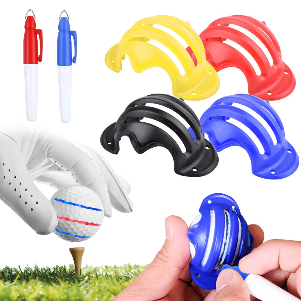 Juego de trazadores de líneas para pelota de Golf, marcador de línea de alineación con 2 bolígrafos, plantilla de dibujo, herramienta de entrenamiento de Swing de Golf, 4