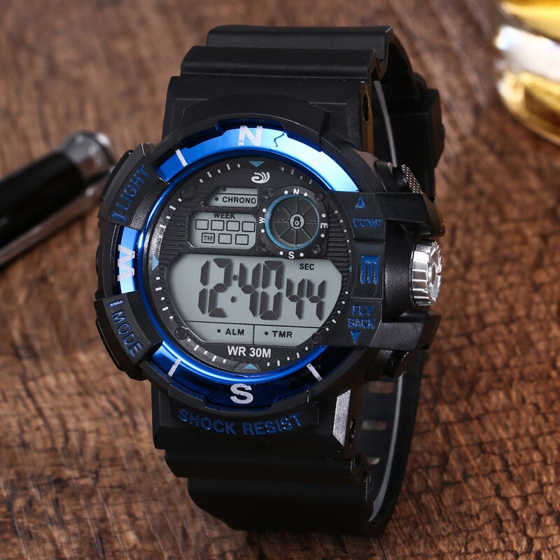 Zwarte band gegalvaniseerd horloge voor mannen en vrouwen vrijetijdssport bergsporthorloge voor studenten elektronisch horloge: Blauw