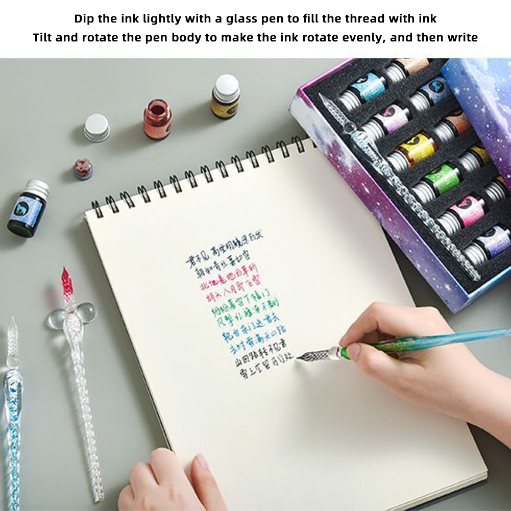 Calligraphy Glass Dip Pen Ink Set Portable DIY Markers Pen For Birthday