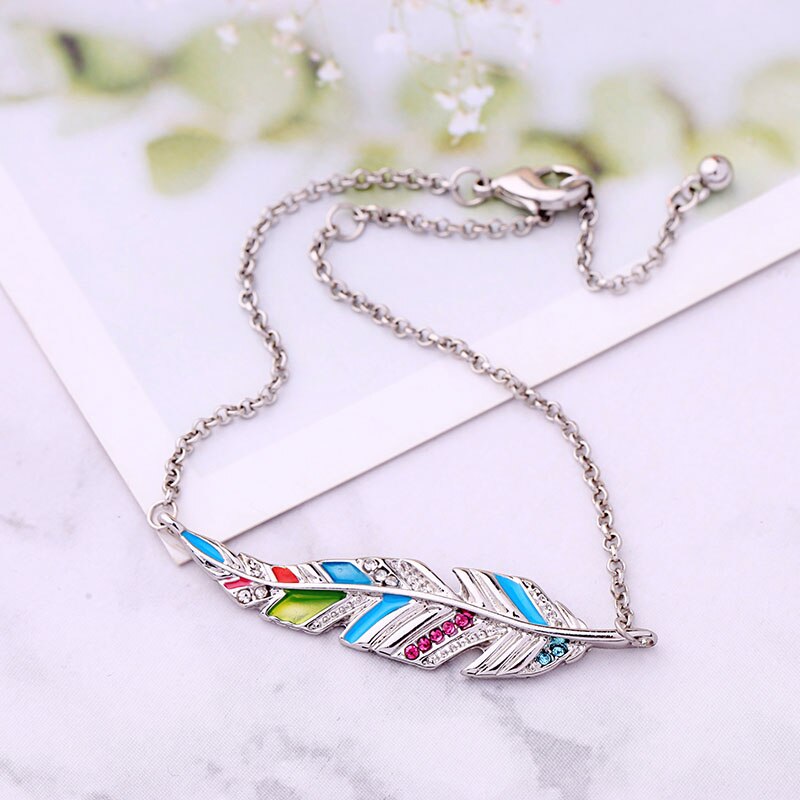 Bohemia Featheriness Bracelet Crystal Wrist Chains Lobster Clasp For Women Jewelry Accessories: sl0021d-2