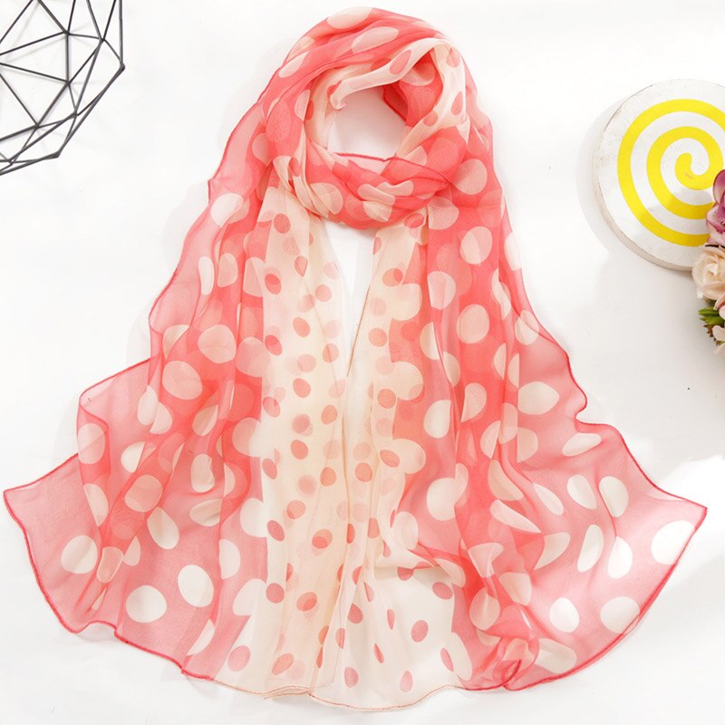 Foulard en mousseline de soie georgette à pois pour femme, long châle bandana, fin, pour l'été: 14