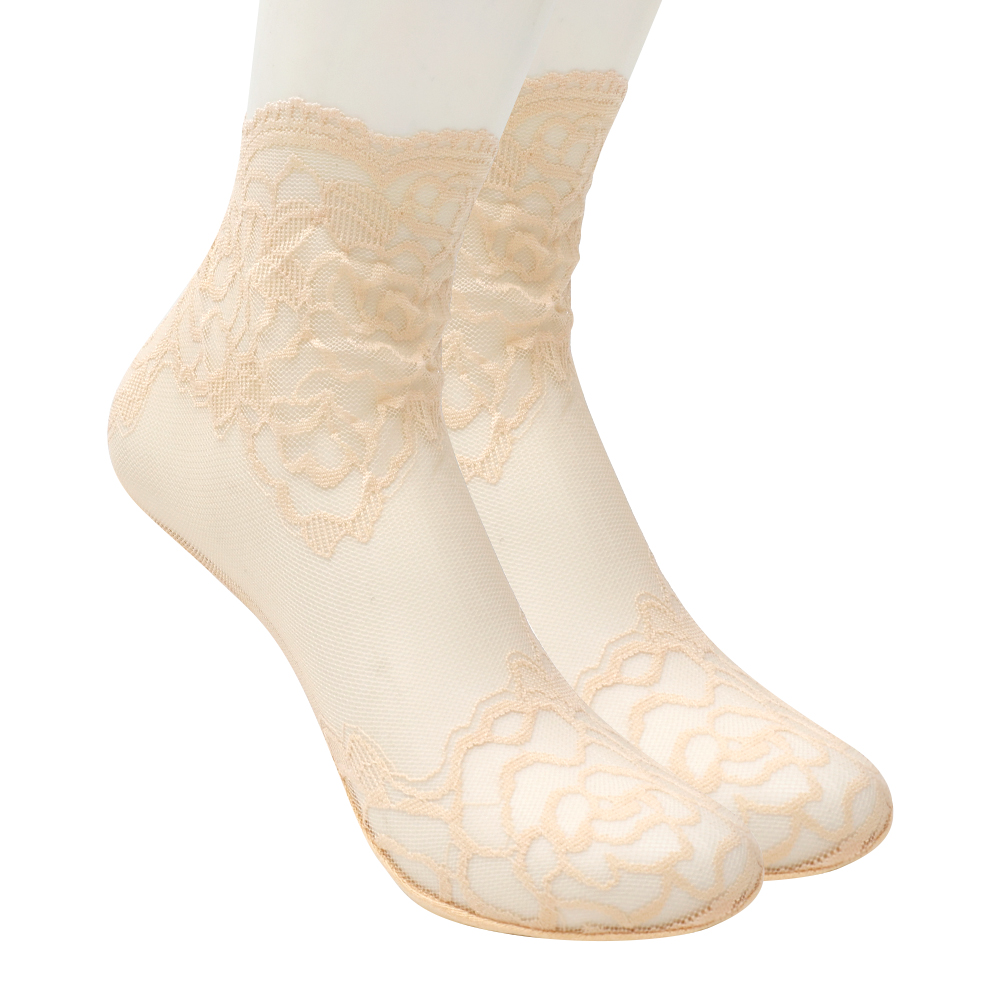 Calcetines tobilleros invisibles antideslizantes para mujer y niña, medias de malla de encaje con flores, elásticas, ultrafinas, 5 pares: 1Pairs Skin