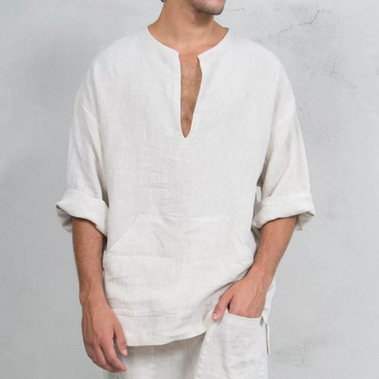 Effen Chinese Stijl Kleding Voor Mannen Lange Mouw Linnen Kung Fu Outfit Leisure Losse T-shirt Tang Tops Oosterse Kostuums Shirts