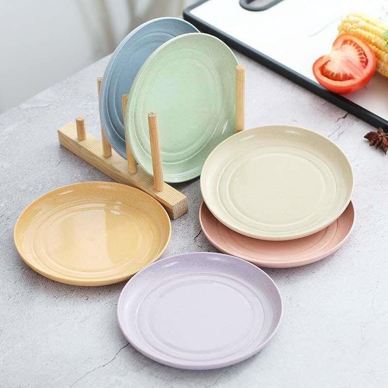 4pc Wheat Straw Plates Home Plate Set Bone Dish Dessert Plate Kitchen Accessories Tableware Plates Serving Dishes.75z