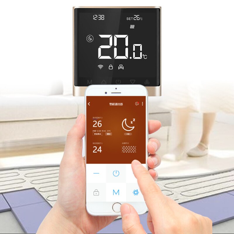 Wifi-termostat smart app-kontrol temperaturregulator elektrisk gulvvarme-termostat med tryk på sn