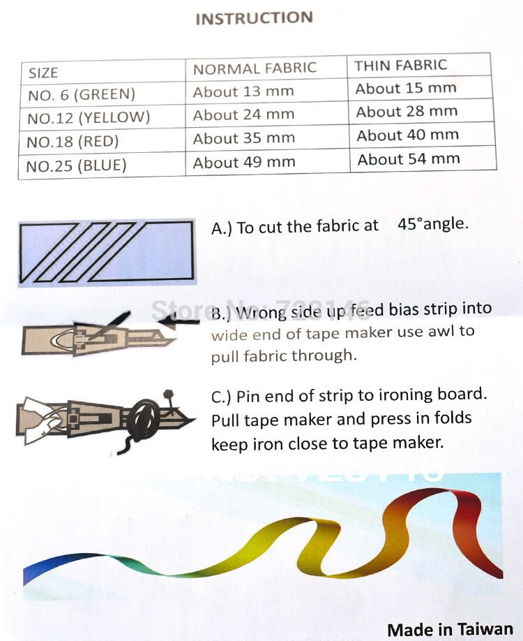 Naaien Gereedschap Bias Tape Makers Set Voor Patchwork 1/4 &quot;( 6Mm) groen 1/2&quot;(12Mm) Geel 3/4 &quot;(18Mm) rood 1&quot; (25Mm) Blauw