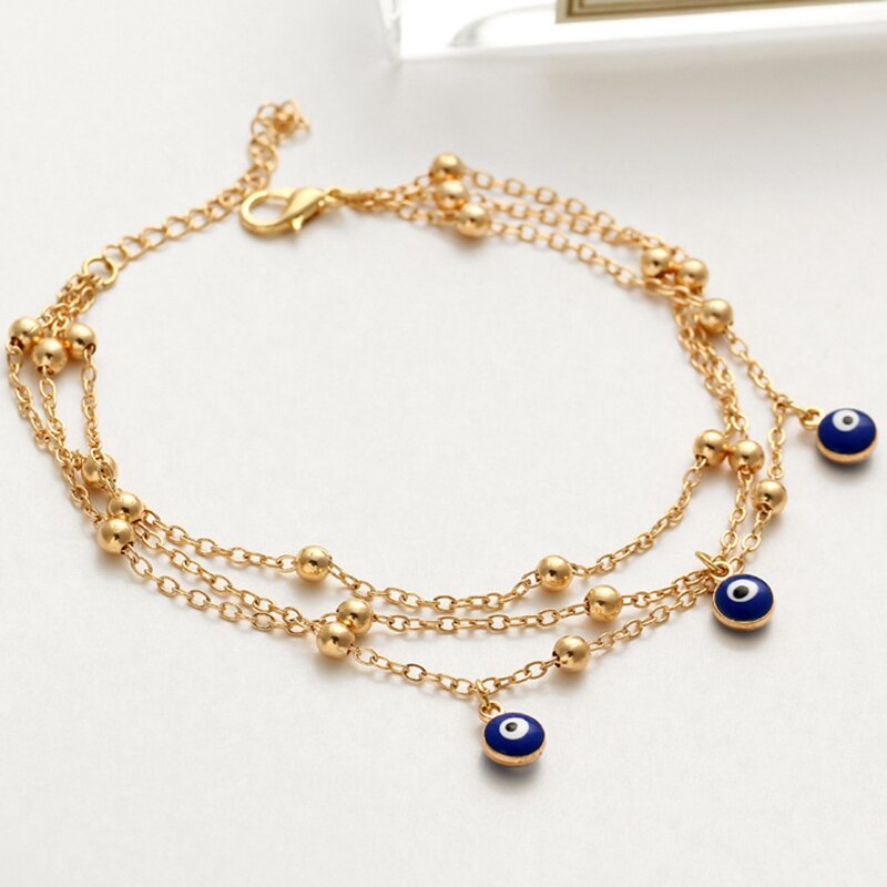 Boho Metalen Armbanden Enkelbanden Goud Kleur Blue Evil Eye Hamsa Hand Shell Turkse Sieraden Bangle Bruiloft Armbanden Voor Vrouwen