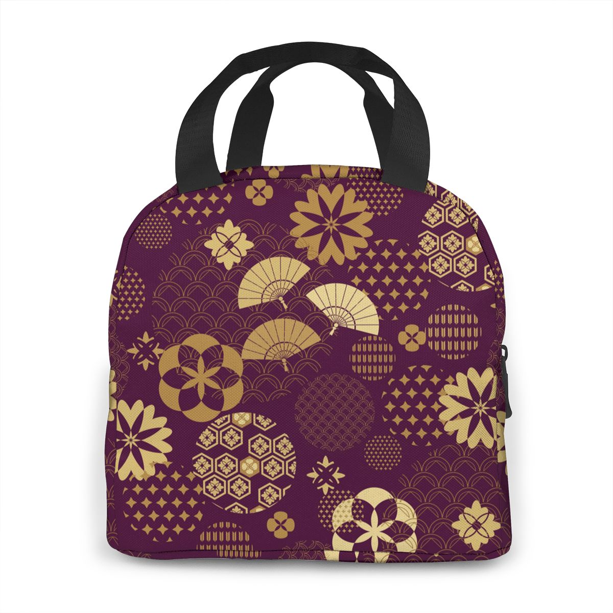 Japanse Fans Aziatische Bloemen Koeltas Draagbare Rits Thermische Lunch Tas Handig Lunchbox Tote Voedsel Zak