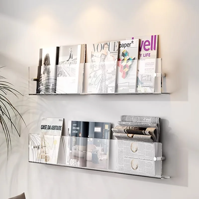 Vägghängande displayhylla i akryl, tidskriftsställ, bildhållare, skivorganisatör, flytande litteraturvägghängande förvaringsställ