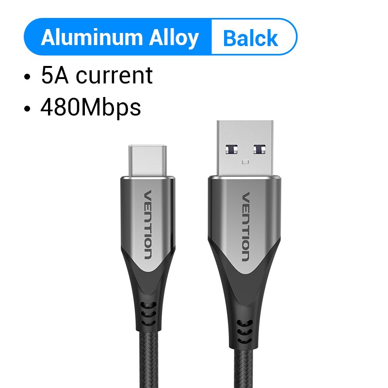 Vention 5A USB tipo C cavo per Huawei compagno 30 P40 P30 Supercharge 40W ricarica rapida 3.0 SCP ricarica rapida cavo di ricarica USB-C: dritto nero / 3m