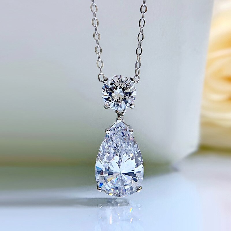 Oevas 100% 925 sterling silber wasser hochkohlenstoff diamant anhänger halskette ohrringe für damen funkelnder feiner schmuck: Halskette mit anhänger