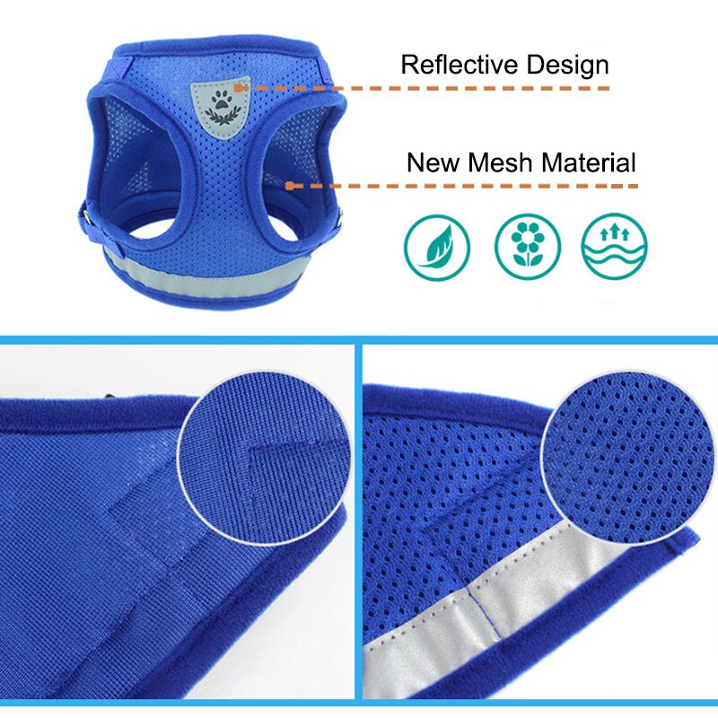 Reflective Cat Dog Adjustable Harness Vest Walking Lead Leash Nylon Mesh Kitten Puppy Leads Pet Clothes Chest Strap