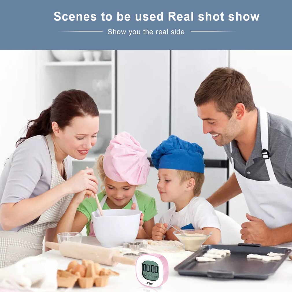 LESHP Square Touchable LCD Digital Screen LED Backlight 4 Digits Display Digital Magnetic Back Kitchen Timer Countdown Timer