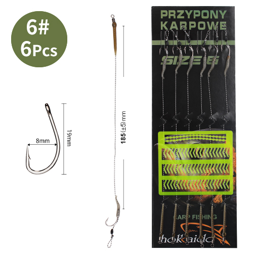 FTK 18,5 cm 6-8 Uds anzuelos de pesca de carpa líder aparejos de pelo con línea 30-60LB 2/4/6/8 # Accesorios para anzuelos de carpa del grupo alimentador europeo: YELLOW