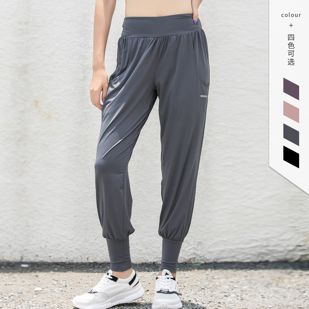 Joggers Women Pants Nylon Lycra Elastic Running Gym Sportswear High Waist With Pockets Loose Comfortable Leggings 3 Colors