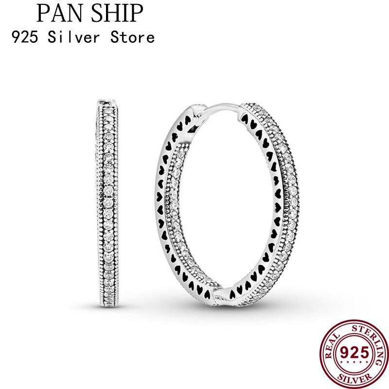 100% 925 серьги Pan Prata Brincos Mulheres Pequenos Corações Com Pan Brincos de Cristal Do Parafuso Prisioneiro Para As Mulheres Presente de Casamento Moda Jóias