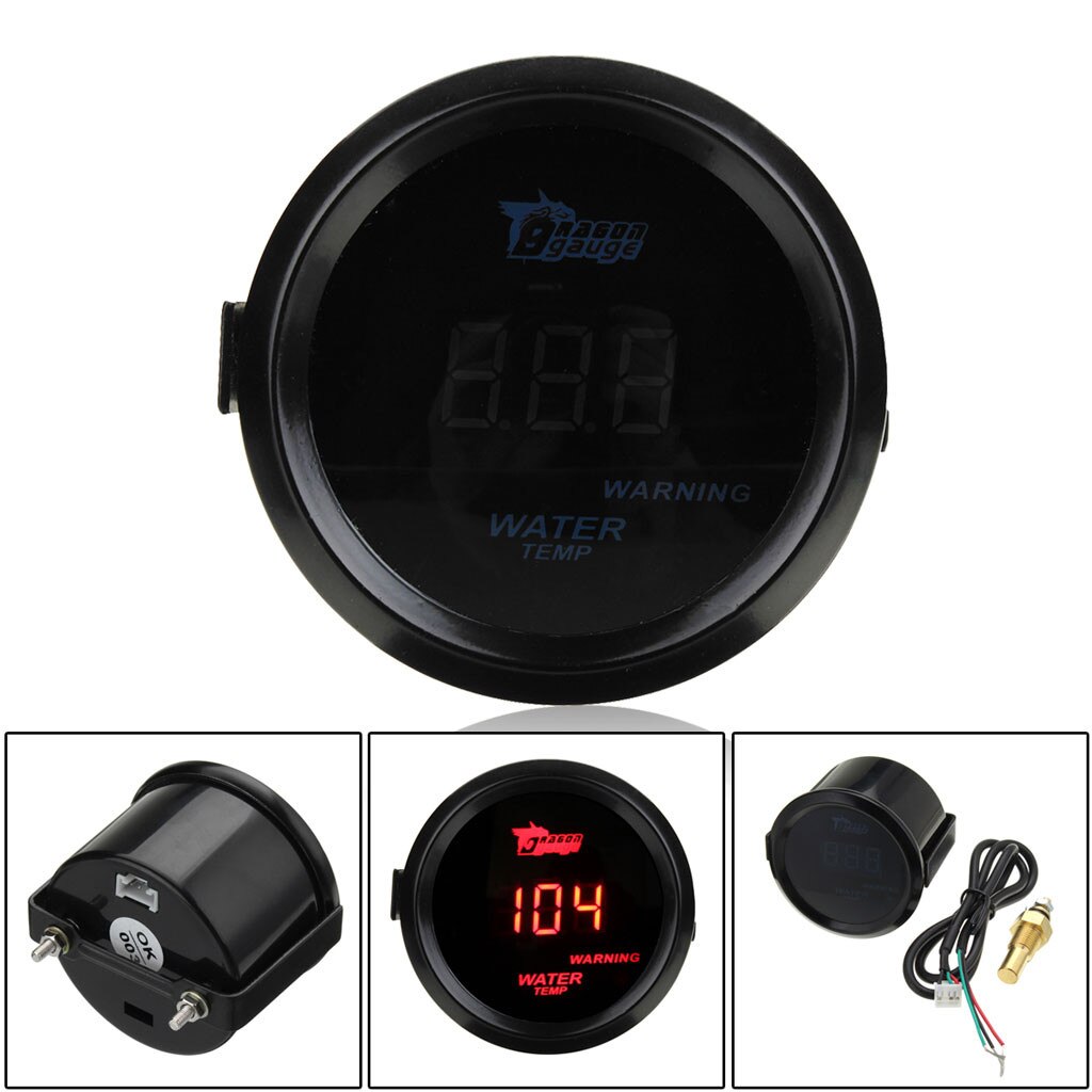 Gauge 52mm Black Car Moter Red Backlight Digital Led Electronic Water