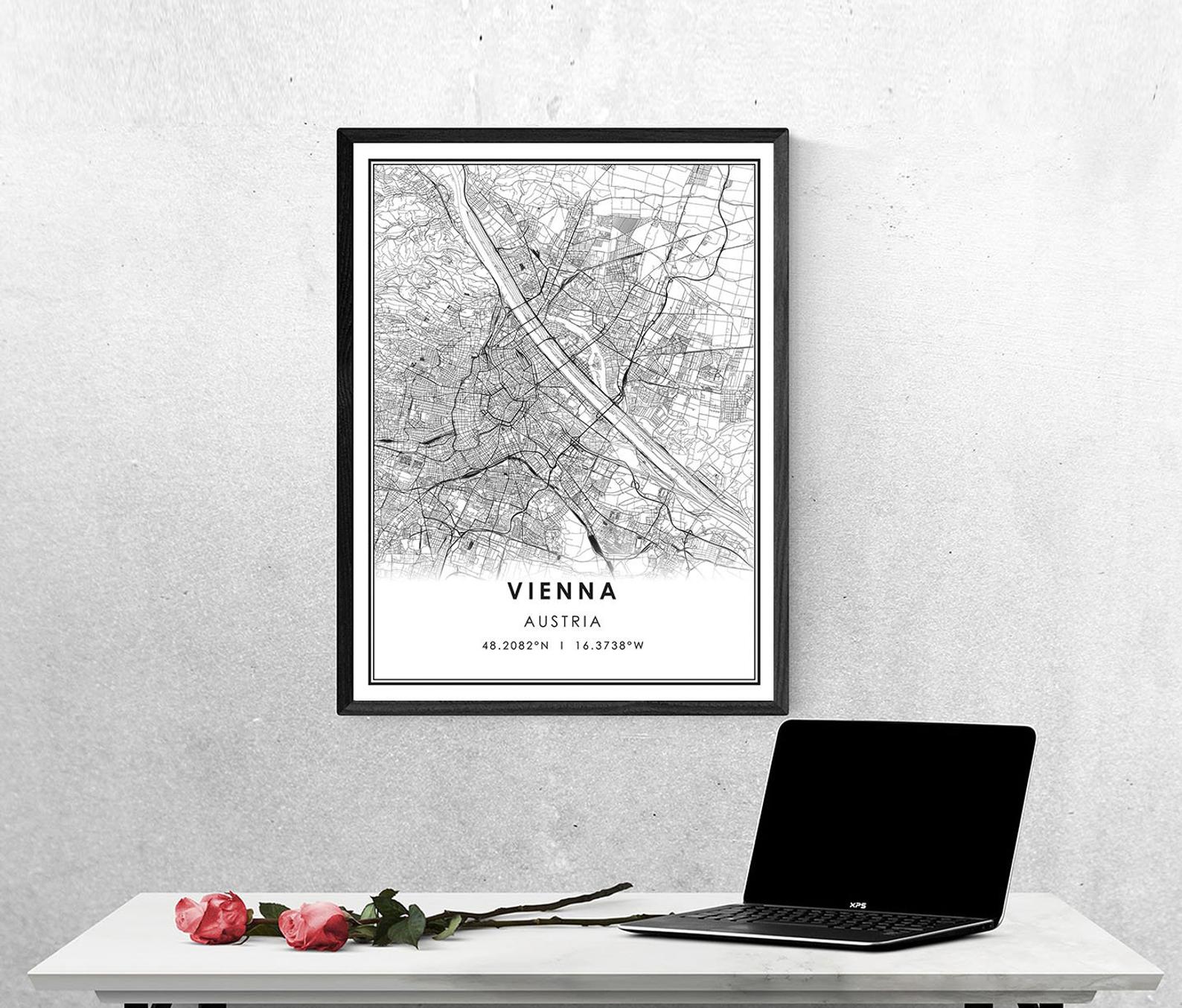 Vienna map print poster canvas | Vienna Austria city map print poster canvas