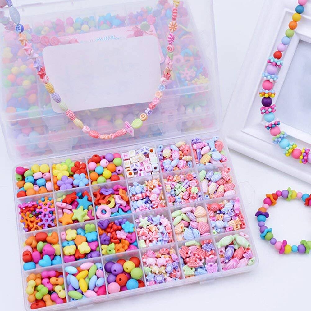 720 Stuks Kids Diy Armband Ketting Kralen Sieraden Maken Kleurrijke Acryl Kralen Met Bonus Accessoires Voor Meisjes
