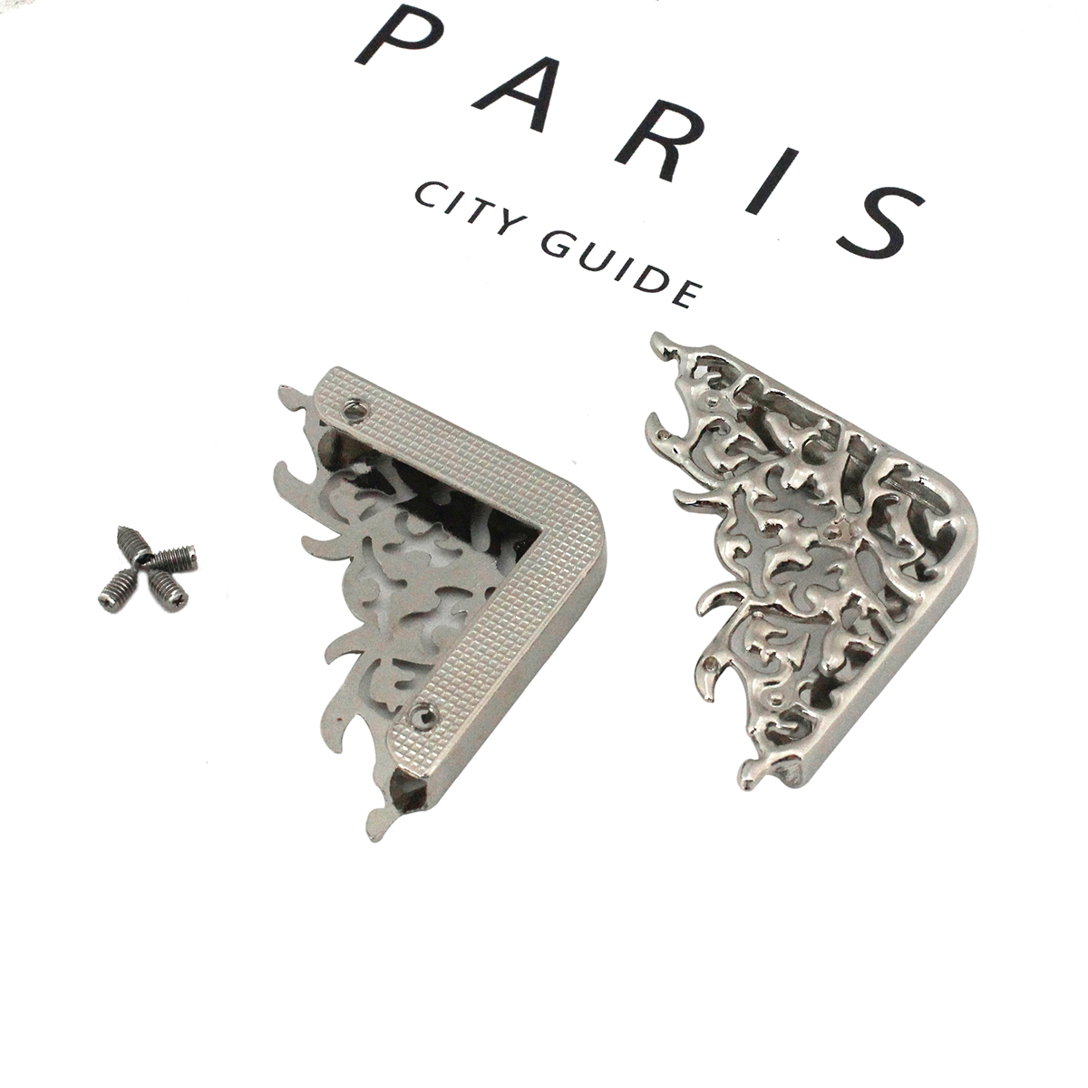 2pcs Metal Bag Corner Protectors With Screws for Leather Craft Purse Flap Handbag Book Photo Album DIY Decor Flower Pattern: antique silver