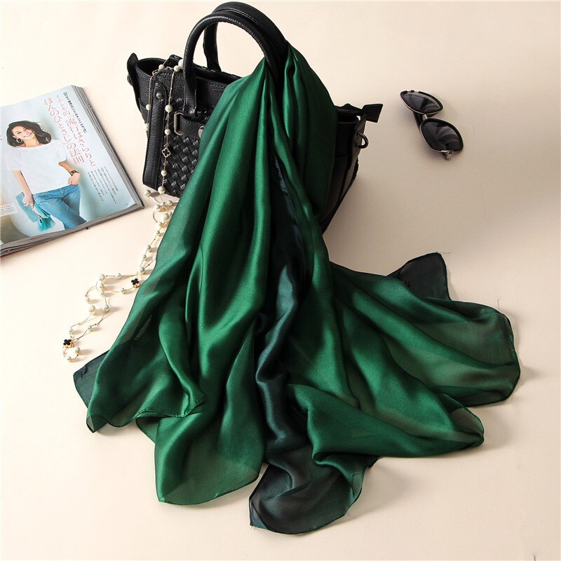 Luksusmærke ensfarvet gradient silketørklæde dame luksus sjaler og vikler strand kvinde foulard oversider: 5